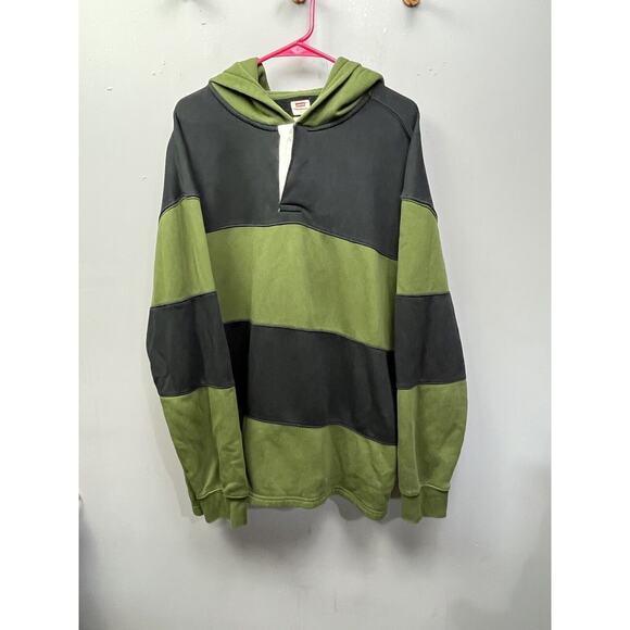 Levi Strauss‎ Sweatshirt Men's XL Colorblock Relaxed Hooded Green Fleece - Picture 1 of 6
